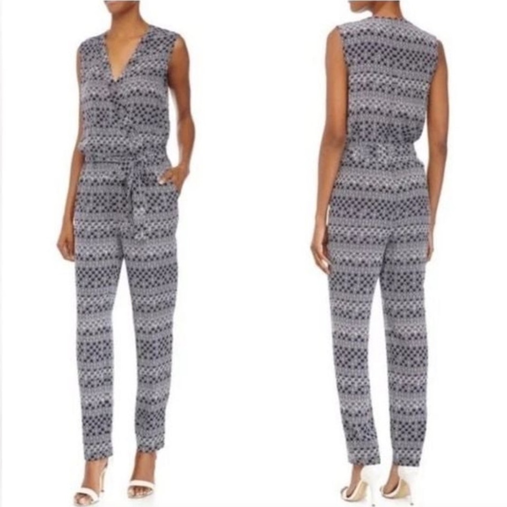 Diane Von Furstenberg Black and White Printed Sleeveless Jumpsuit